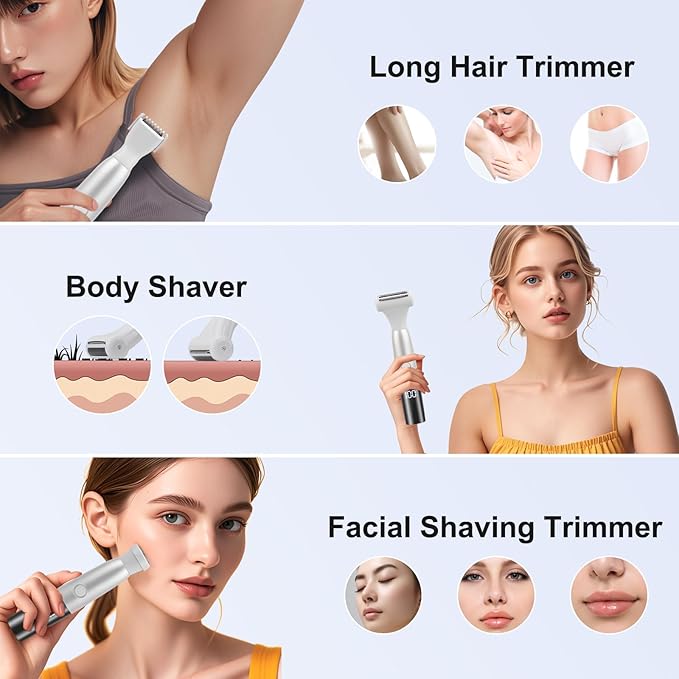 5 in 1 Bikini Trimmer for Women - Electric Razors for Women, Cordless Rechargeable Electric Shaver, IPX7 Waterproof Wet Dry Lady Body Hair Remover for Face Nose Eyebrow Arm Leg Pubic Armpit Bikini