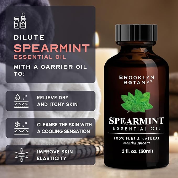 Brooklyn Botany Spearmint Essential Oil – 100% Pure and Natural – Premium Grade Oil with Dropper - for Aromatherapy and Diffuser - 1 Fl Oz