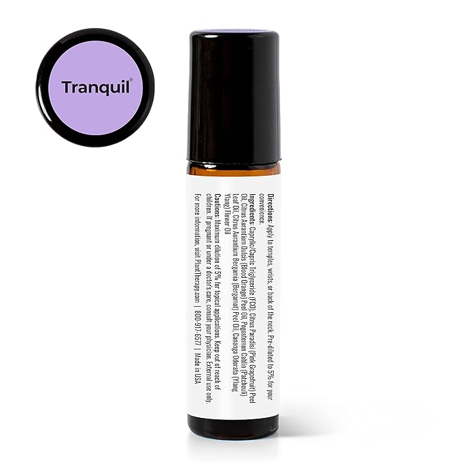 Plant Therapy Tranquil Essential Oil Blend 100% Pure, Pre-Diluted Roll-On, Natural Aromatherapy, Therapeutic Grade 10 mL (1/3 oz)