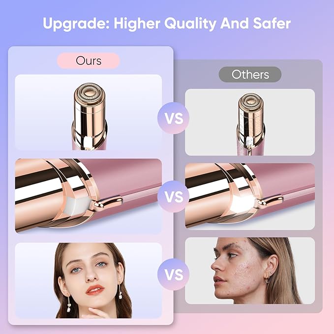 Facial Hair Remover for Women- as Seen on TV Painless Face Shaver -Mini Hair Remover, Electric Razor Shaver Portable Bikini Epilator for Lips, Chin, Armpit, Peach Fuzz, Fingers, Neck, Cheek(Rose Gold)