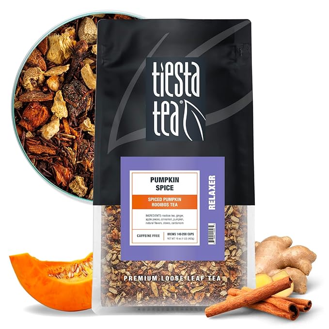 Tiesta Tea - Pumpkin Spice Rooibos Tea | Loose Leaf | Premium Blend | Non-Caffeinated Herbal Infusion | Make Hot or Iced & Brews Up to 200 Cups | 16oz Resealable Pouch