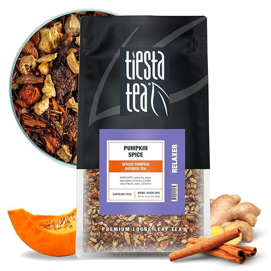 Tiesta Tea - Pumpkin Spice Rooibos Tea | Loose Leaf | Premium Blend | Non-Caffeinated Herbal Infusion | Make Hot or Iced & Brews Up to 200 Cups | 16oz Resealable Pouch