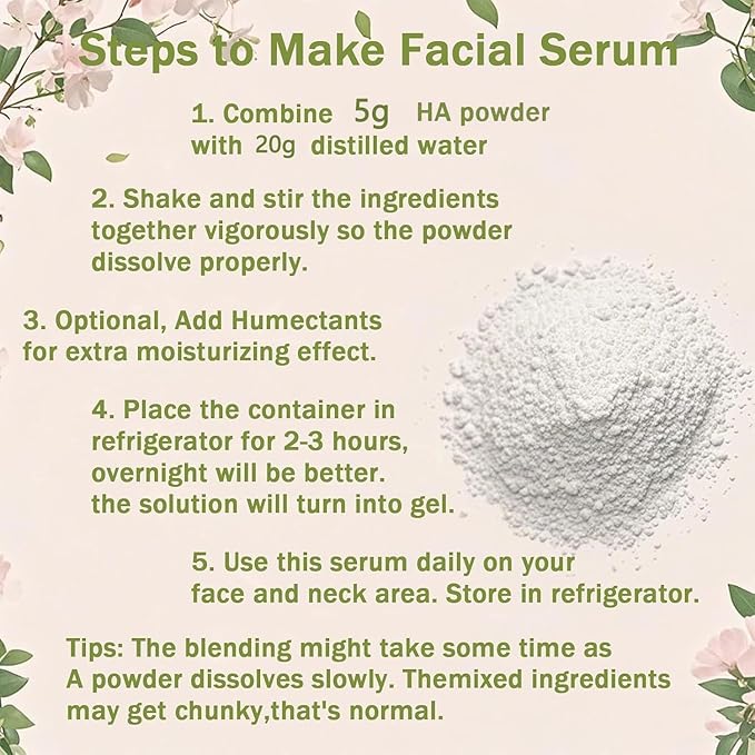 Hyaluronic Acid Powder, Hyaluronic Acid Powder for Skincare, Low Molecular Weight, Water Soluble Hydrating Ingredient for Skin Moisture, Vegan Cosmetics Grade, 100g (1pc)