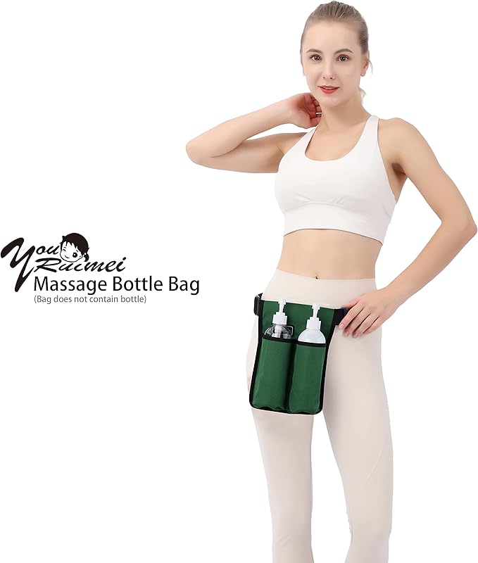 Massage bottle holster -2 adjustable massage oil bottle pack (2 Bottle, Green)