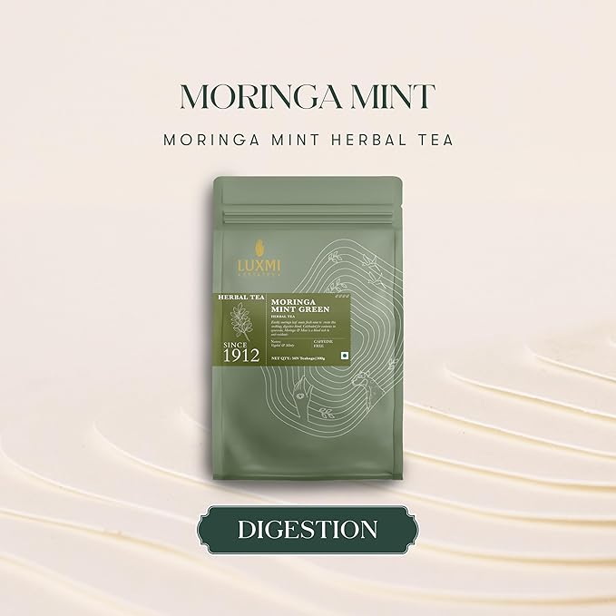 Luxmi Estates - Moringa Mint - Organic Moringa Mint Tea - 50 Tea Bags | With Organic Moringa and Mint | Great for Digestion and Detox