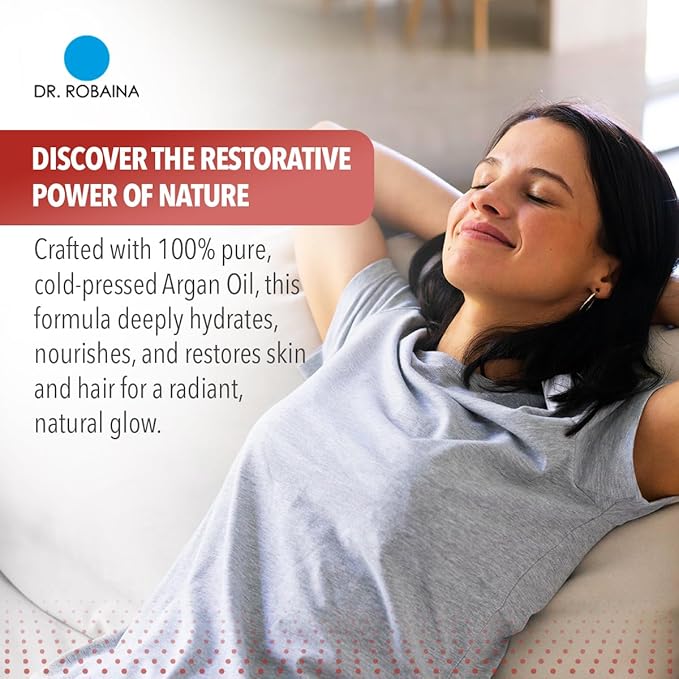 Dr. Robaina 100% Pure & Natural Argan Oil – Deep Hydration, Skin Repair & Natural Antioxidants for Healthy Skin & Hair – Made in USA