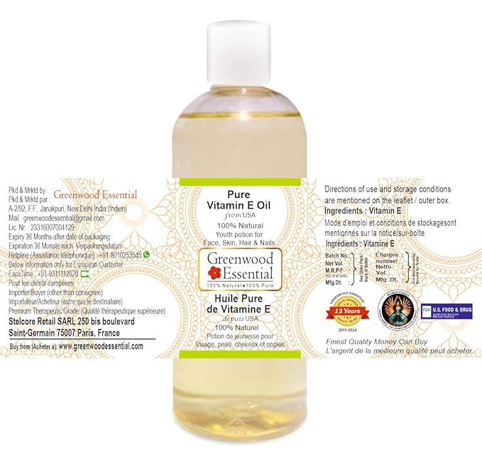 Pure Vitamin E Oil Natural Therapeutic Grade 200ml (6.76 oz)