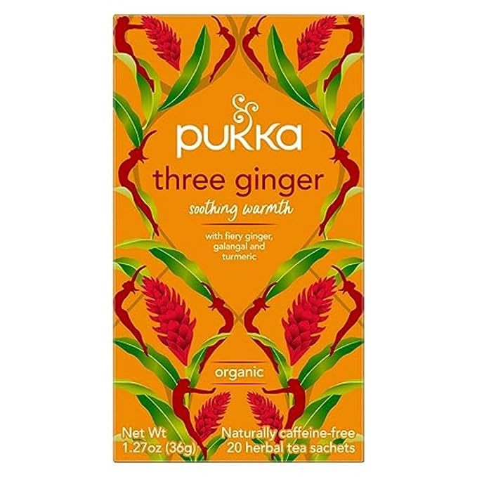 Pukka Three Ginger Organic Herbal Tea, Digestion-Aiding Infusion With Ginger, Turmeric, and Galangal, Tea Gift Set Ideal After Meals, Caffeine Free, 80 Total Bags (20ct - Pack of 4)