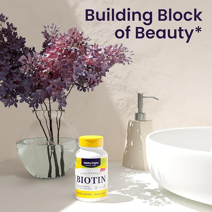 Healthy Origins Biotin 5,000 mcg (USP Grade, Non-GMO, Gluten Free, Hair Support, Nail Support), 150 Veggie Caps