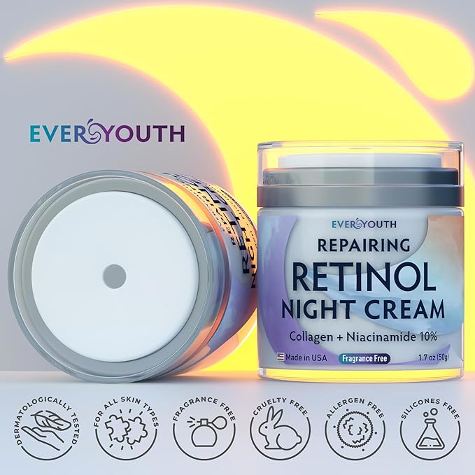 Night Cream Face Moisturizer & Vitamin C Serum 20% Bundle, Retinol, Collagen, Niacinamide Anti Aging Overnight Mask and Stem Cell Serum - Save 20%
