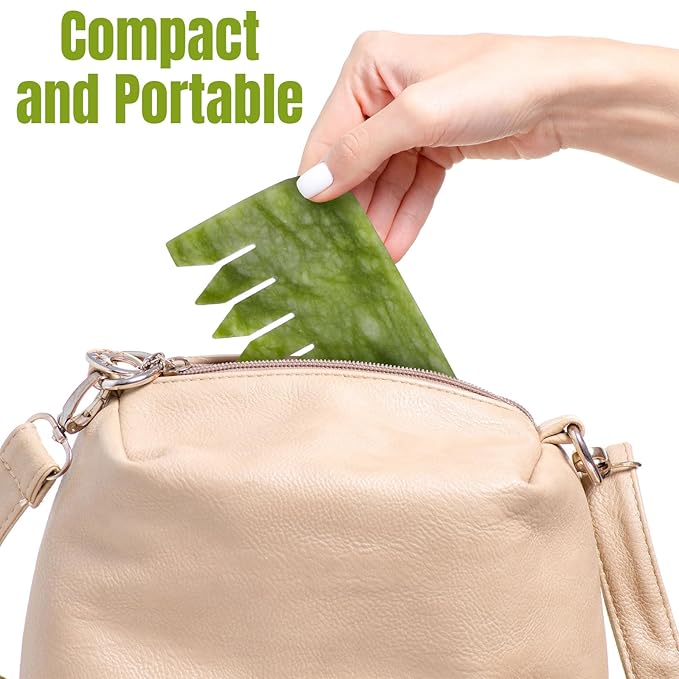 Geiserailie 2 Pieces Jade Combs Massage Stone Hair Gua Sha Scraping Scalp Comb Facial Massage Tool Multifunctional Handheld Head Tools Head Caring Therapy Mother's Day Gift(Stylish Style)
