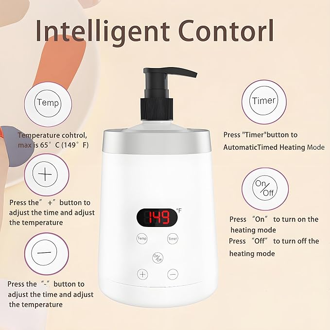 Massage Lotion Warmer Professional Electric Lotion Digital Heater for SPA, Compact Oil Warmer Heated Bottle for Beauty Salon Home,Automatic Thermostat Cream Heater wiht Two Oil Dispenser Bottle Funnel