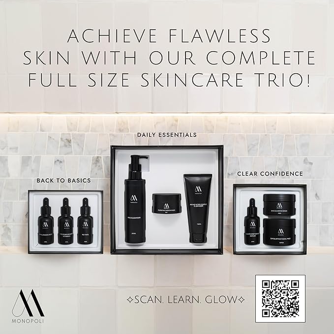 Monopoli Skin Travel Skincare Set | Airplane-Friendly Sizes | Complete Facial Skin Care Kit with BHA Serum, Vitamin C, Moisturizer & Cleanser | Essentials & Gift Set for Women & Teens | 15 Kits