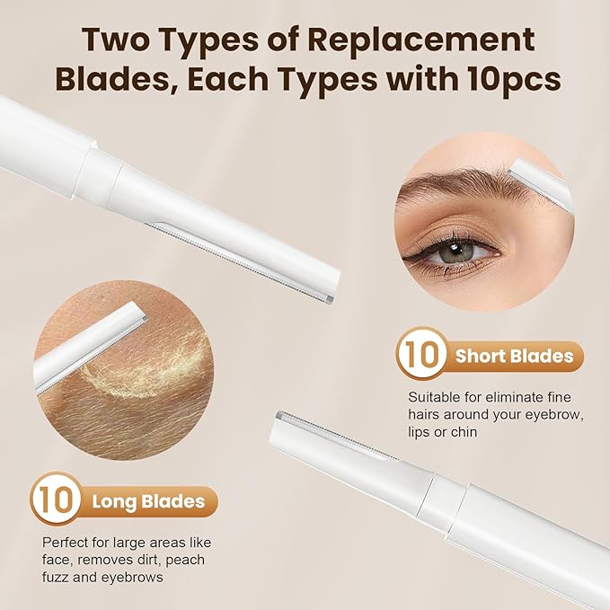 Dermaplaning Tool for Face Eyebrow Razor, Includes 2 Dual End Razors and 20 Blade Refills Exfoliating Face Razors for Women Facial Razor for Peach Fuzz and Eyebrow Starter Kit
