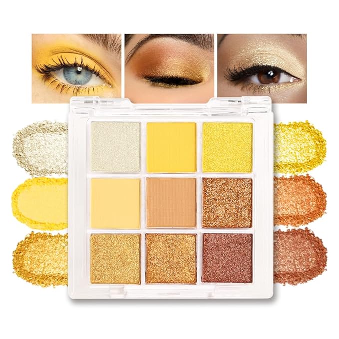 Gold Yellow Brown Smokey Goth Eyeshadow Palette Makeup,Highly Pigmented Natural Powder Eye Shadow Palette Long Lasting Naturing-Looking,Basic Gold Brown Shade for Halloween,Vegan