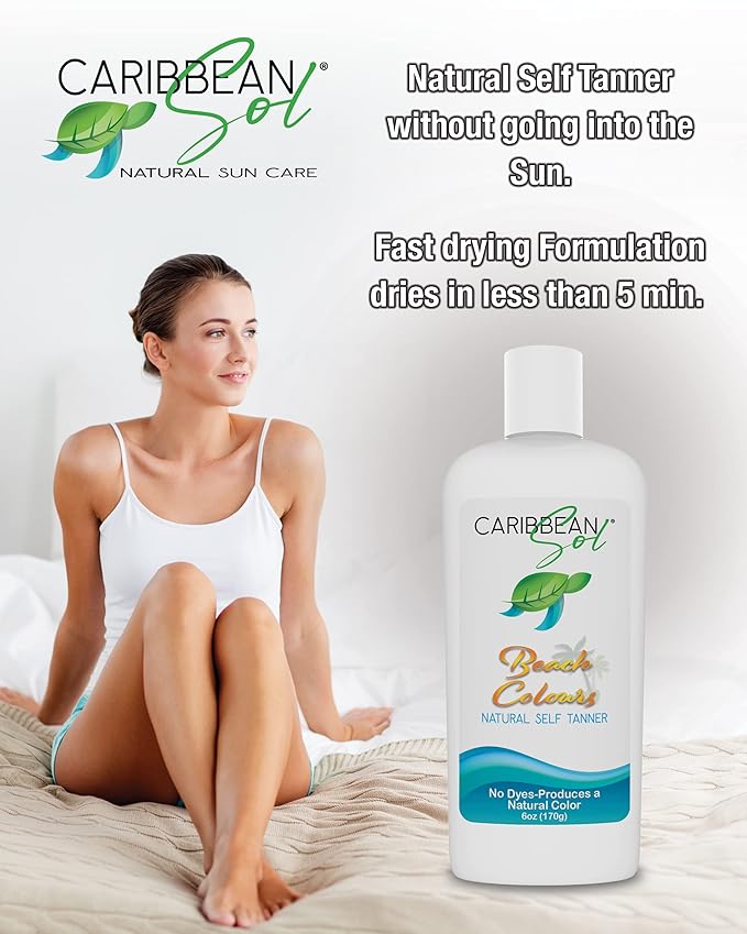 Caribbean Sol - Beach Colours Natural Self Tanning Lotion- Natural Eco-Friendly Sunless Tanner Skin Moisturizing Quick Self Tan Body Lotion 6oz.