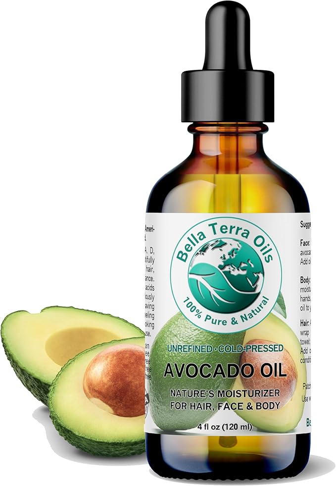 Bella Terra Oils - Avocado Oil 4 oz - Dive into The Purity of Natural Avocado, Abundant in Vitamin K & C, Superior Blend for Essential Oils