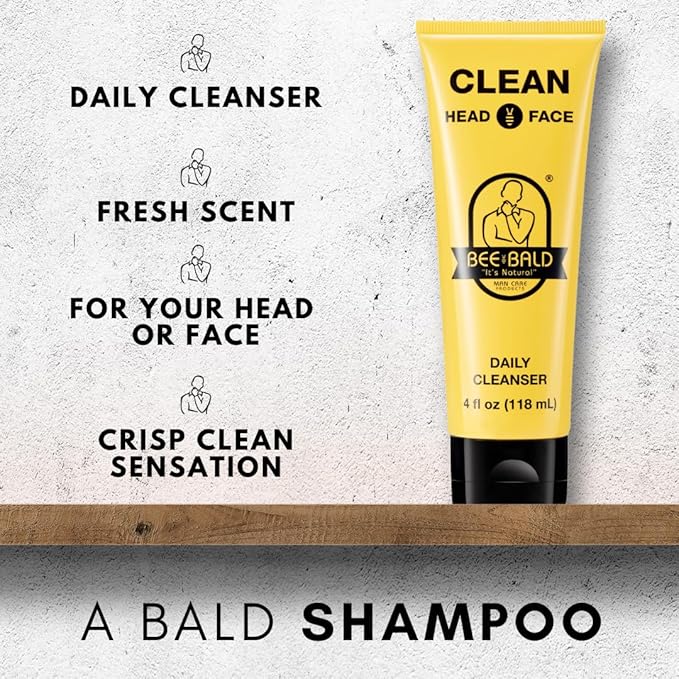 Bee Bald CLEAN Daily Head & Face Cleanser, Refreshes and Thoroughly Washes, Premium Bald Head Care for Men and Women, 4 fl Oz