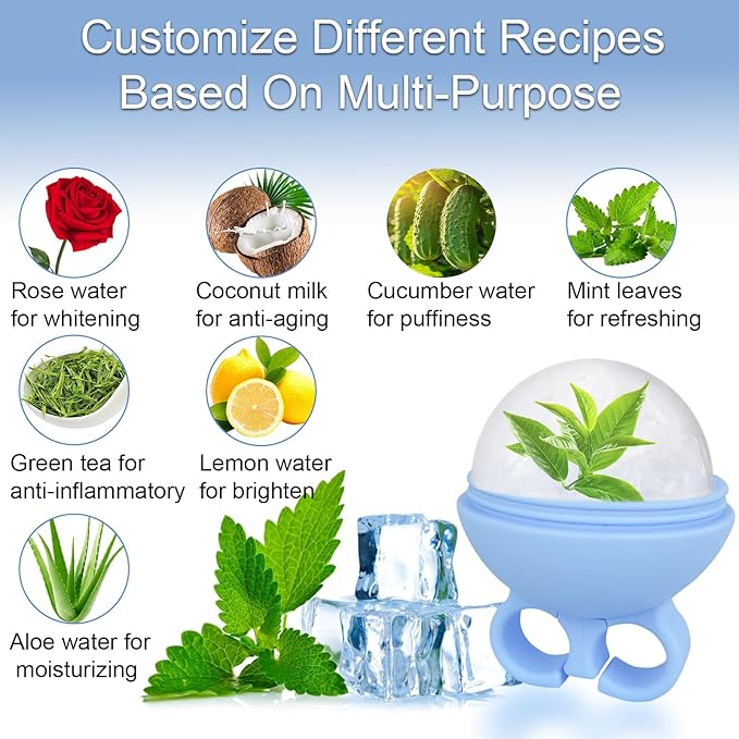 2 Pack Ice Roller for Face, Ice Face Roller for Eye Neck Body, Ice Cube Roller Massager Gua Sha Tool, Eliminates Puffiness, Reusable Facial Ice Mold, De-Puff Eye Bags, Women Skincare (Blue and Green)