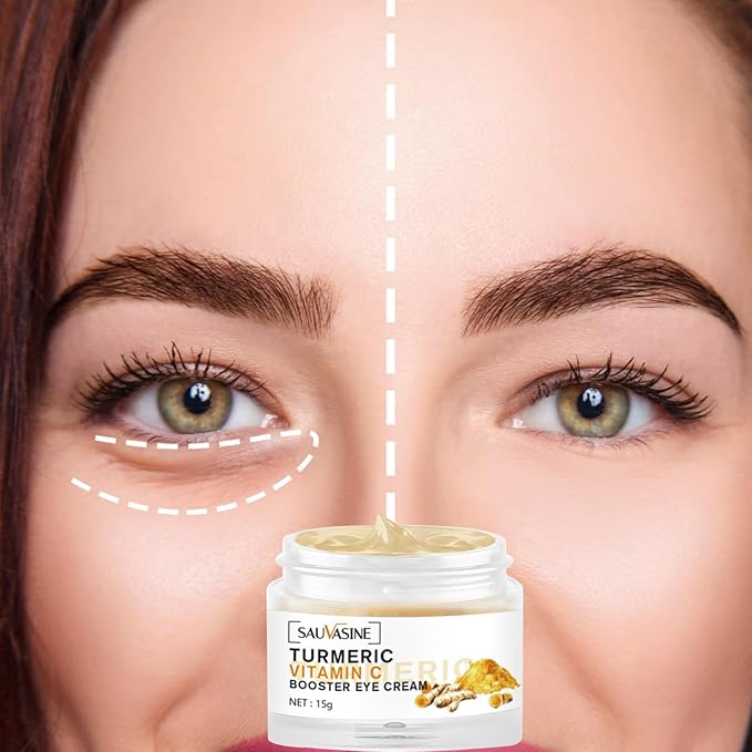 Turmeric + Vitamin C Eye Cream, Turmeric Under Eye Cream for Dark Circles and Puffiness, Anti Aging Cream Correction for Puffy Eye Bags Fine Lines Dark Circles Wrinkles Eye Firming Even Skin Tone
