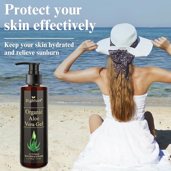 Aloe Vera Gel Infused with Tea Tree Oil for Skin Hydrating, Repair Skin, Organic Aloe Vera Gel Extract from Fresh Pure Aloe Vera for Sunburn Relief, Hair, Razor- 6.76 Fl Oz