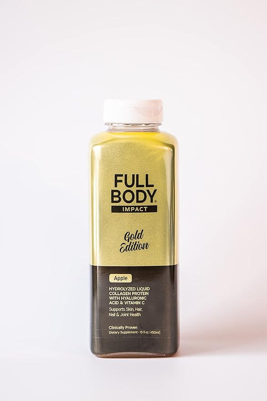 Liquid Collagen Protein w/Hyaluronic Acid & Vitamin C - Gold Edition (Apple), 16,000mg (16g) Hydrolyzed Collagen Peptides for Healthy Hair, Skin, Nails & Joints - 15oz Bottle