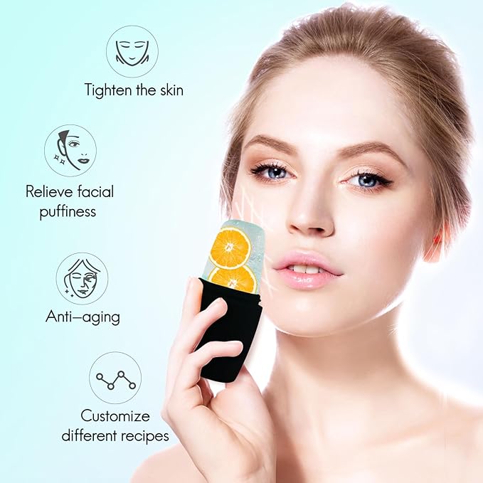 2Pack Ice Roller for Face, Qewro Silicone for Tone skin, Reusable Eye Puffiness Relief, Ice Roller Mold for Neck, Facial Roller to Remove Fine Lines Pores Anti Wrinkles (Black and Black)