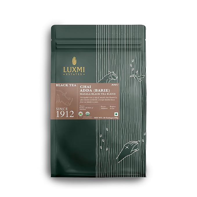 Luxmi Estates - Chai Adda-Bari - Organic Masala Chai Tea - 50 Tea Bags | Authnetic Indian Strong, Robust & Aromatic Masala Chai | Brew Hot, Iced or Make a Chai Tea Latte