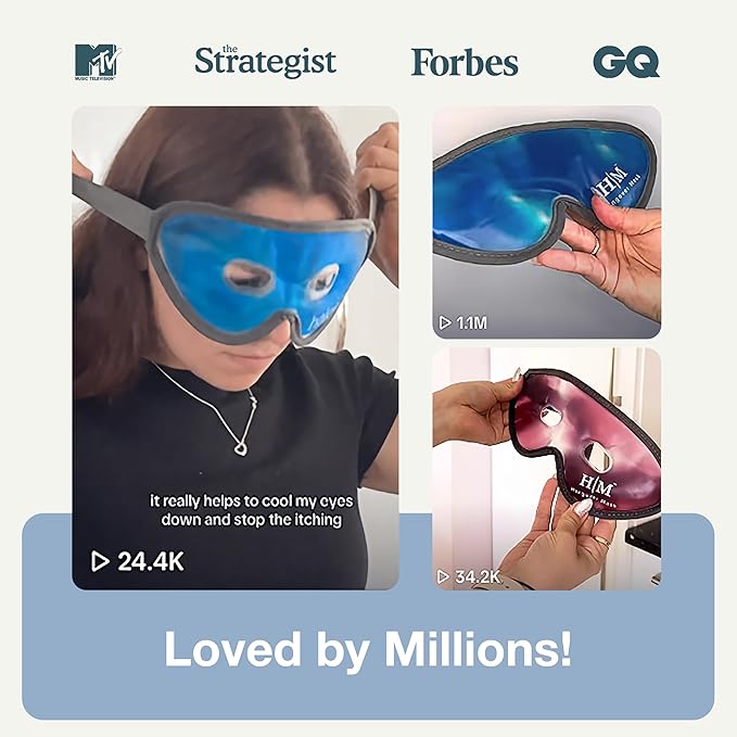 Cooling Eye Mask - Reusable Gel Eye Mask Cold Pack - Our Ice Eye Mask Soothes Puffy Eyes & Dark Circles - Relieve Your Headaches & Sinus Pain with Cold Eye Mask & Eye Gel Mask Therapy - Halos