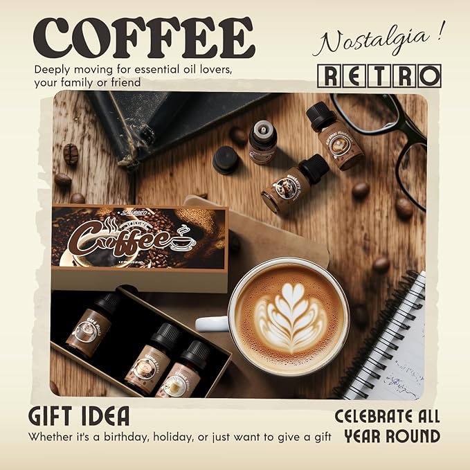 SALUBRITO Coffee Fragrance Oils Set, Premium Essential Oils for Diffuser, Candle, Soap Making, Blueberry Muffin, Eggnog Latte, Caramel Machhiato, Cafe Mocha, French Vanilla, Hot Chocolate, Scented Oil