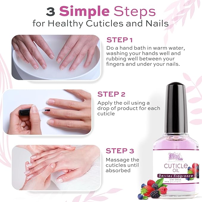 Pics Nails Professional Cuticle Oil - Berries Cuticle Softener for Nails & Cuticle Care - Nail Oil Cuticle Repair Treatment with Sunflower Seed Oil 12ML Cuticle Oil Bottle with Brush Applicator