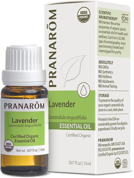 Pranarom USDA Certified Organic Lavender Essential Oil (15ml), 100% Pure Undiluted Therapeutic Grade from French Alps for Aromatherapy, Diffuser, Healthy Skin & Hair, Massage, Relaxation