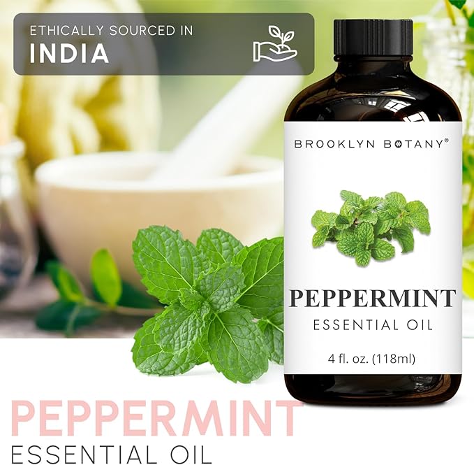 Brooklyn Botany Peppermint Essential Oil - Huge 4 Fl Oz - 100% Pure and Natural - Premium Grade with Dropper - for Aromatherapy and Diffuser