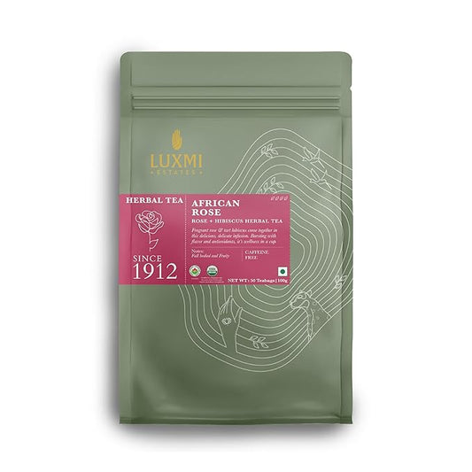 Luxmi Estates - African Rose - Organic Hibiscus Rose Tea - 50 Tea Bags | With Soothing Rose and Hibiscus | Great for Skin DeTox - Supports a Healthy Glow