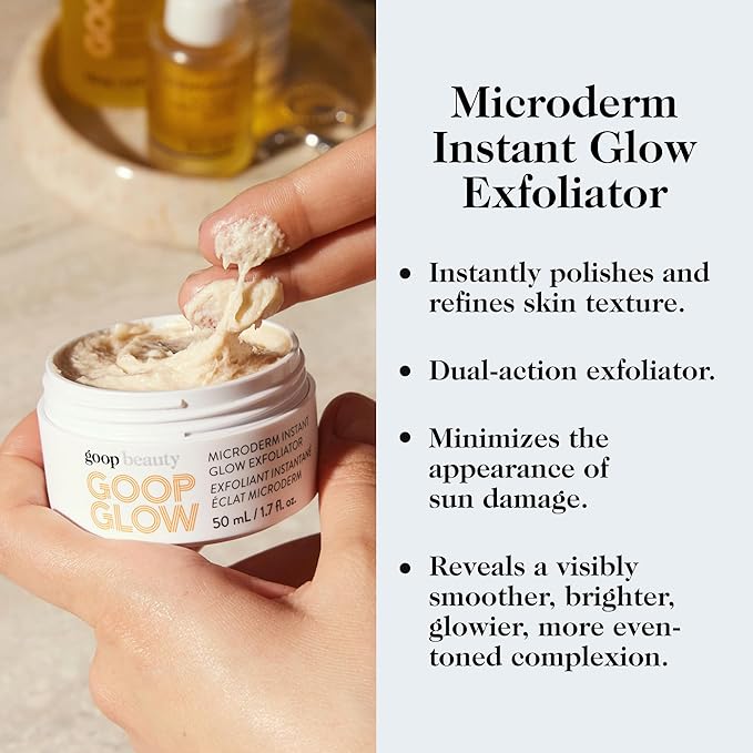 goop Beauty Microderm Face Exfoliator | At-Home Microdermabrasion with Glycolic Acid & Exfoliating Minerals | Smooths Skin Texture | Clean Face Scrub | Silicone & Paraben Free | 1.7 fl oz