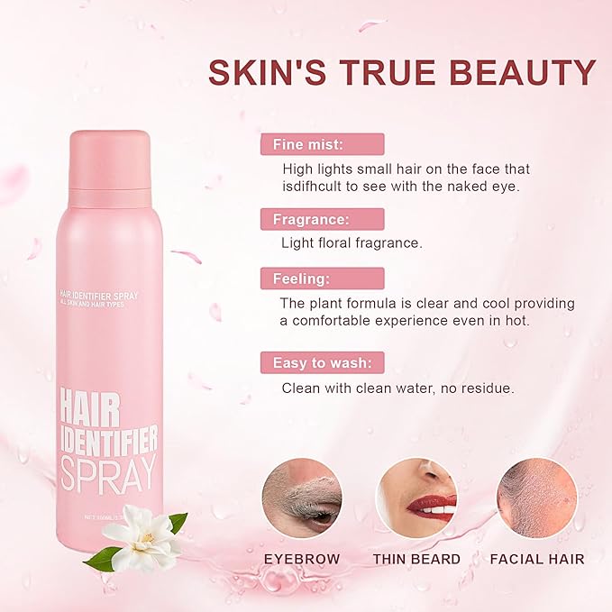 Hair Identification Spray for Facial Shaving - Removes hair and dead skin, Women's Facial Shaving Powder Spray - Moisturizing Skin Care Set, Suitable for sensitive skin/unisex, with 4 Razors (1Set)