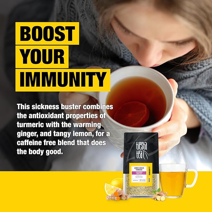 Tiesta Tea - Lemon Ginger Turmeric | Loose Leaf | Lemon Ginger Herbal Tea | Premium Non-Caffeinated Herbal Blend | Make Hot or Iced & Brews Up to 200 Cups | 16 Ounce Resealable Bulk Pouch