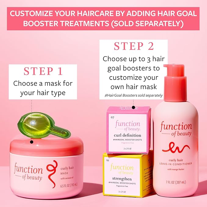 FUNCTION OF BEAUTY Hair Mask for Curly Hair, 6.5 oz Each (2-Pack) - Deep Conditioning Formula With Coconut Oil and Shea Butter for Smooth, Hydrated, Healthier Looking Curls