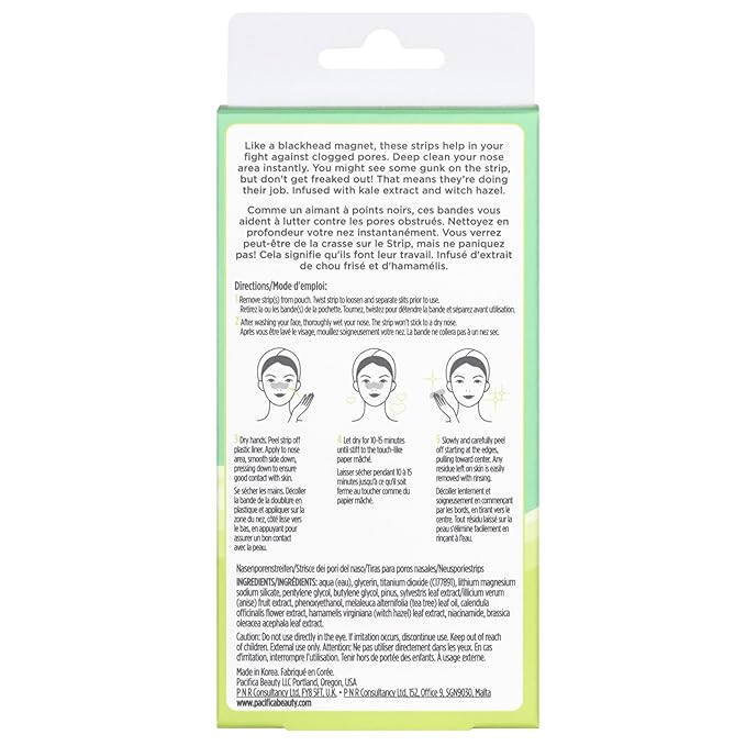 Pacifica - Blackhead Remover Strips Nose Strips - Kale Detox Skin Care - Deep Pore Cleansing Nose Strips w/Instant Pore Unclogging - Oil-Free, Non-Comedogenic Vegan, Clean Beauty Dermatologist Tested