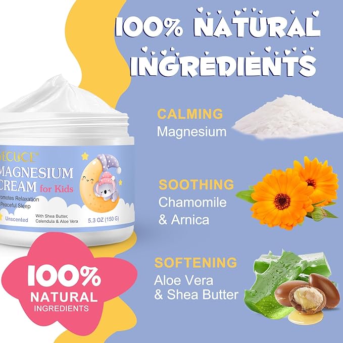Magnesium Lotion for Kids, Magnesium Cream for Kids, Nourishes Skin, Soothing Relief & Relaxation, Improve Sleep, Magnesium Lotion for Sleep with Calendula, Aloe Vera And Shea Butter 5.3 oz