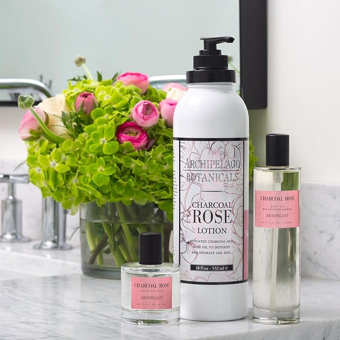 Archipelago Botanicals Charcoal Rose Lotion, Hydrating Lotion for Soft and Healthy Skin, Scented Body Lotion Free from Parabens, Phthalates and GMOs (18 oz)