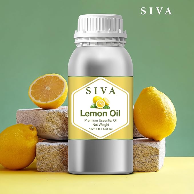 Siva Lemon Essential Oil - 16 Fl Oz – Natural Lemon Oil - for Diffuser, Face, Skin Care, Aromatherapy, Hair Care, Scalp and Body Massage