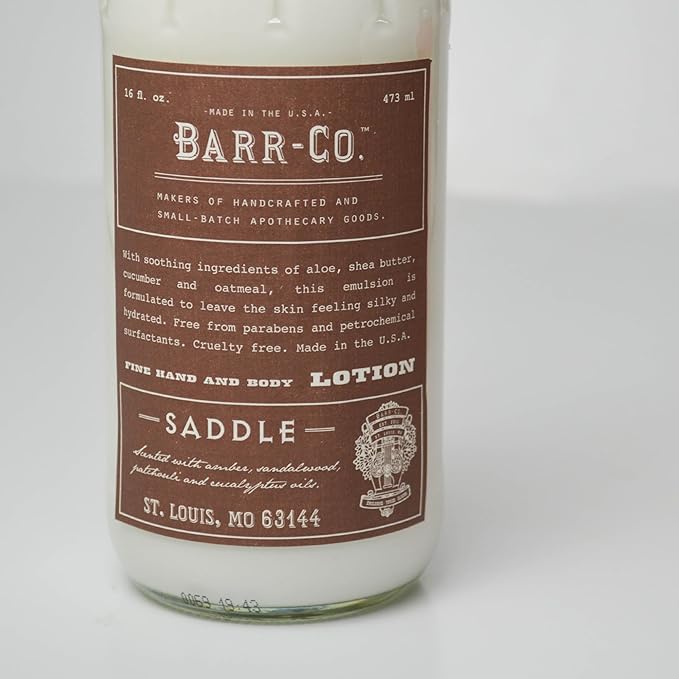BARR-CO. Saddle Scent Shea Butter Lotion, Amber Scent with Sandalwood & Musk, Shea Moisturizing Lotion for Sensitive Skin, 16 fl oz