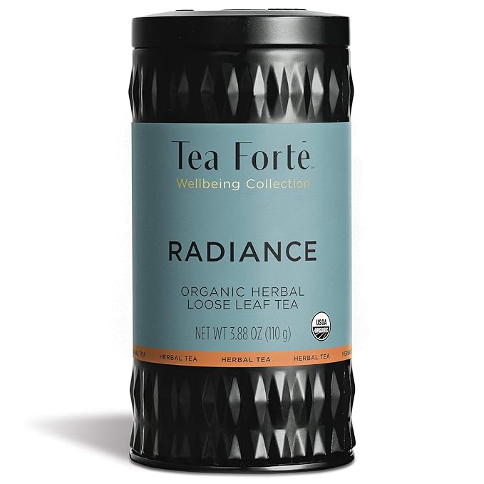 Tea Forte Radiance Premium Organic Loose Leaf Caffeine-Free Herbal Tea Blend Canister, Makes 35-50 Cups, Tea Gifts for Mother's Day