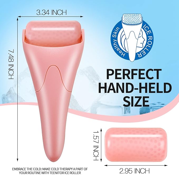 Teenitor Pink Ice Roller for Face, Ice Face Roller, Eye Roller for Puffy Eyes, Facial Roller Spa Self Care Tools for Women