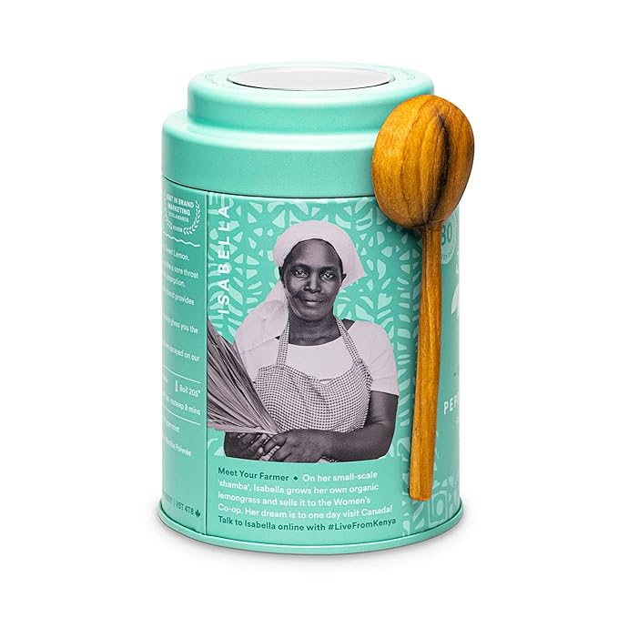 JusTea PEPPERMINT DETOX | Loose Leaf Herbal Tea | Tin with Hand Carved Tea Spoon | 40+ Cups (1.6oz) | Caffeine Free | Award-Winning | Fair Trade | Non-GMO