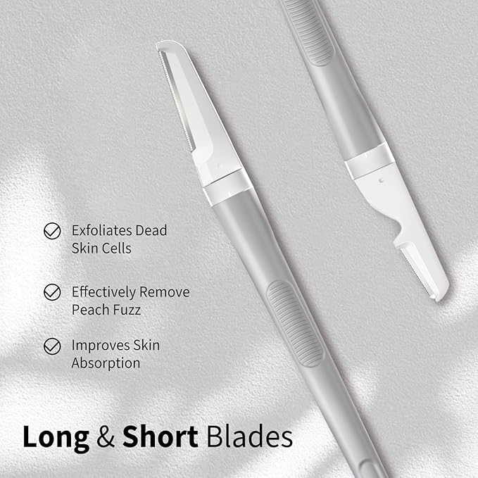 Face Razors for Women, Dermaplane Razor for Women Face, Eyebrow Razor, Facial Razors, Dermaplaning Tool, Reusable Metal Handle with 8 Microblades for Sensitive Skin, Peach Fuzz Remover, Gray