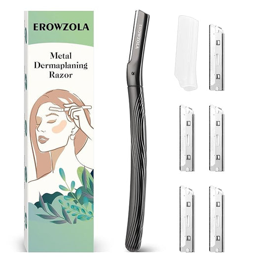 Dermaplaning Tool for Face, Eyebrow Razor for Women and Men, Eyebrow Trimmer and Facial Shaver Dermaplane Razor for Peach Fuzz Hair and Exfoliation, Includes 6 Blades (Black)