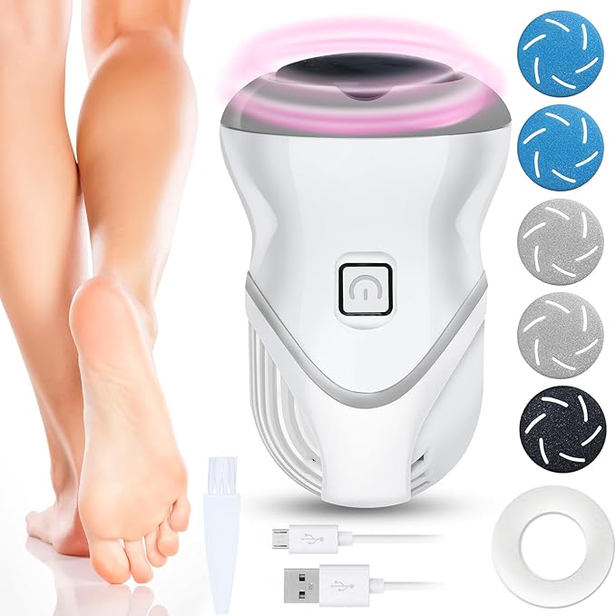 Electric Foot File for Dead Skin Removal, Callus Remover for Feet, Featuring a Dander Vacuum Foot Scrubber with 2 Speeds and 6 Grinding Heads, Foot Calluses Remover Kit for Cracked Skin.