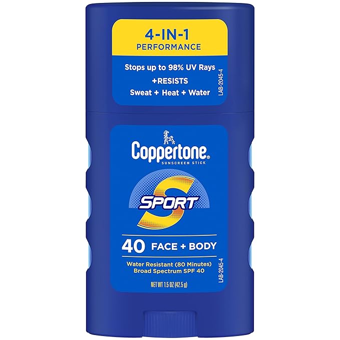 Coppertone Sport Sunscreen Stick, SPF 50 Sunscreen, Travel Size Sunscreen for Face and Body, 1.5 Oz